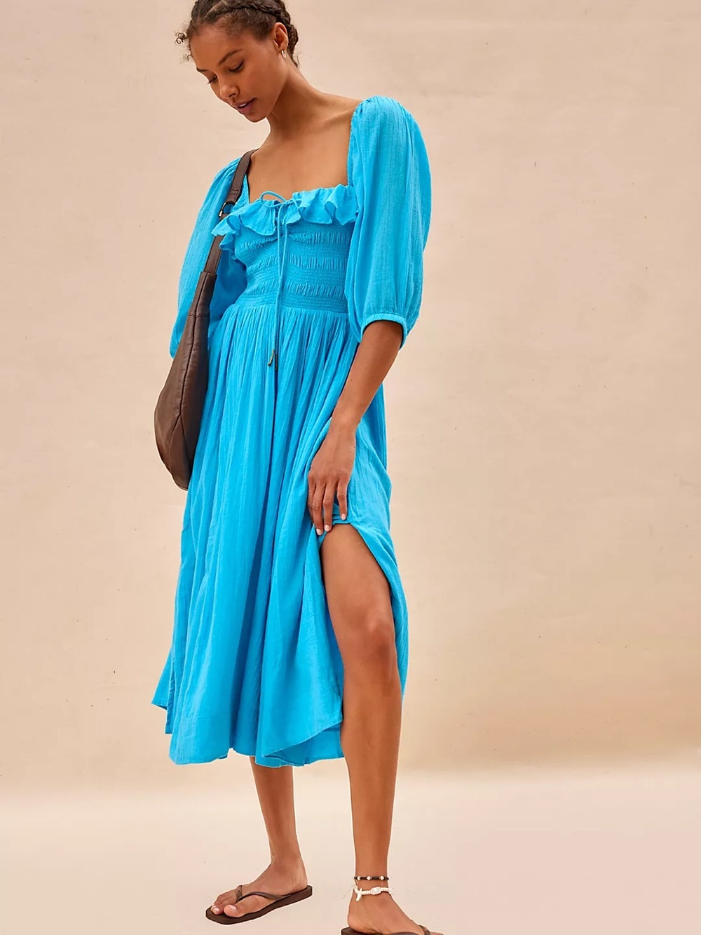 Free People Oasis Midi Dress in Bright Turquoise Blue